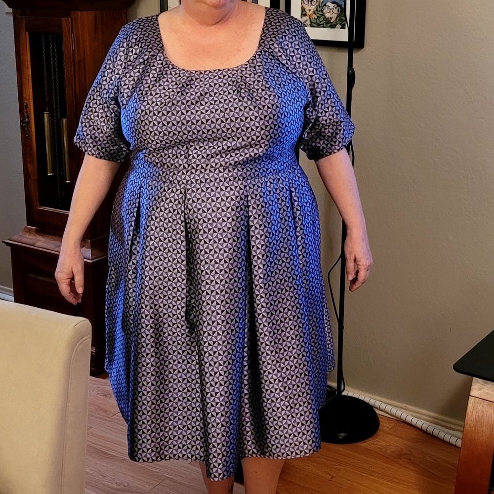 eShakti Pleat Neck Jacquard Dress Size 24